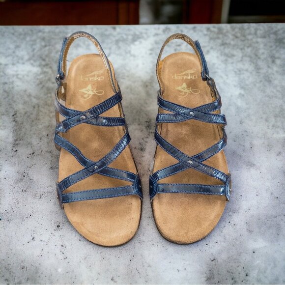 Dansko Jovie Blue Patent Leather Strappy Sandals Slingback Women's Size 7.5 - Picture 2 of 7
